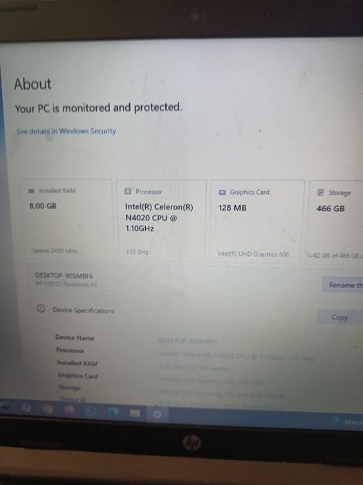 Celeron n4020 8 GB RAM 500 GB ssd