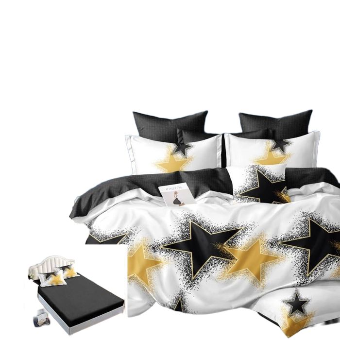 Lenjerie Pat Falafel Sf237, Bumbac, 6 Piese, Fara Elastic, Alb, Negru