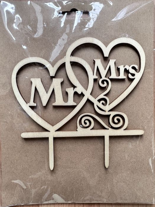 Topper tort nunta MR & MRS din lemn nou