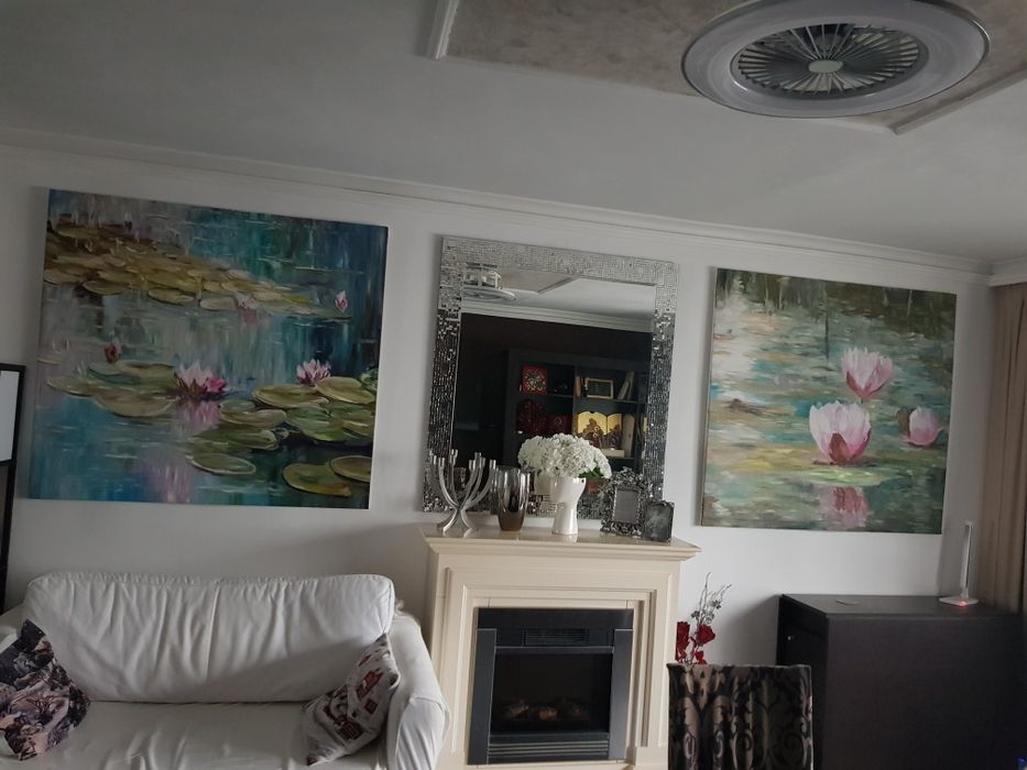2 tablouri nuferi ulei pe pânză 120×L 130 cm