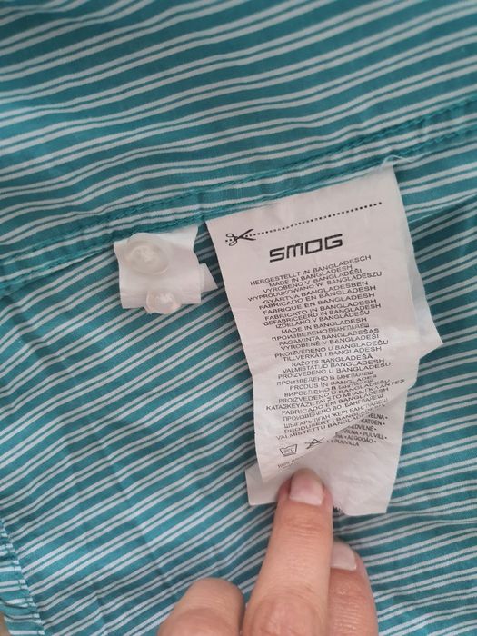 SMOG L cămașă bărbați slim fit 100% bumbac verde albastru dungi fine casual elegant regular fit