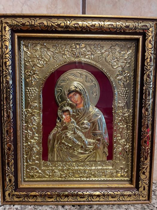 icoana argintata icoana veche maica domnului dim 24x27 icoana veche