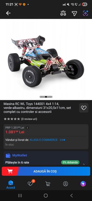 Masina RC WL Toys 144001 4x4 1:14, verde-albastru, dimensiuni 31x20,5x11cm