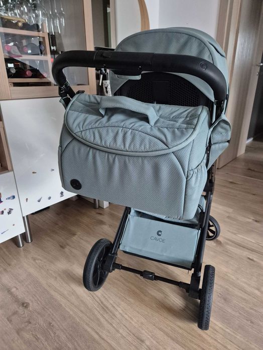 Carucior 2 in 1 Cavoe Moi Plus - Boho Green cu landou, geanta si adaptoare pentru scoică cybex