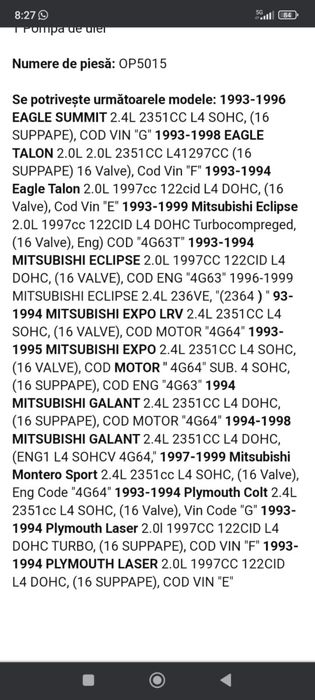 Pompa ulei nouă Mitsubishi eclipse OP5015