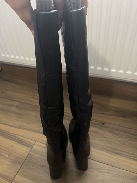 Cizme lungi cu toc patrat din piele naturala