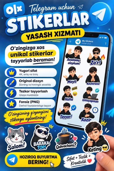 Telegram uchun stiker yasab berish hizmati