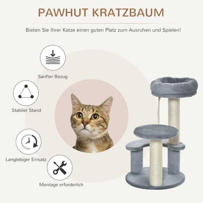 PawHut Дърво за котки 65 см с котешко легло, платформа за спане