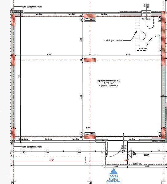Spatiu coomercial, 70 mp, disponibilitate parcari, zona Cetatii