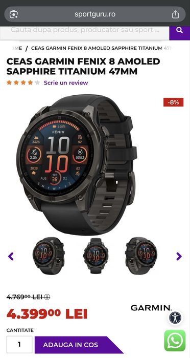 Garmin Fenix 8 AMOLED Titanium Sapphire 47mm - Factura si Garantie + Curea NOUĂ galben neon