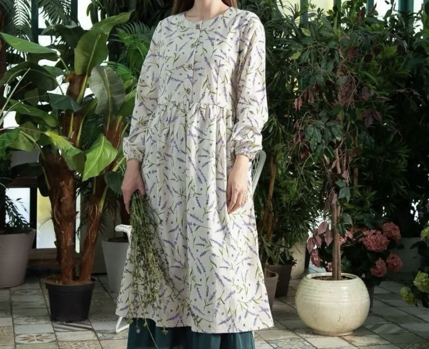 Платье хлопок/лен расцветка лаванда