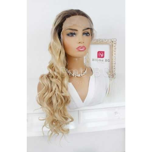 Дълга къдрава тъмноруса лейс фронт перука Алисън