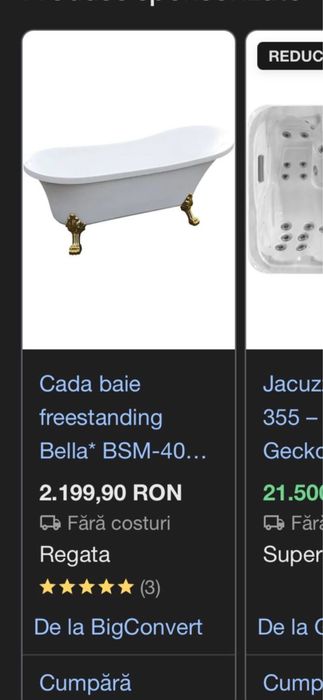 Vand cada freestanding acril Bella (Regata) -Ca nouă