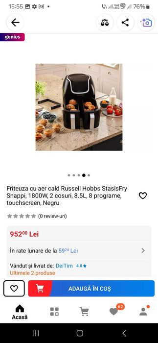 Friteuza cu aer cald Mare cu2 cosuri 8,5L Russell Hobbs Noua cu GARANT