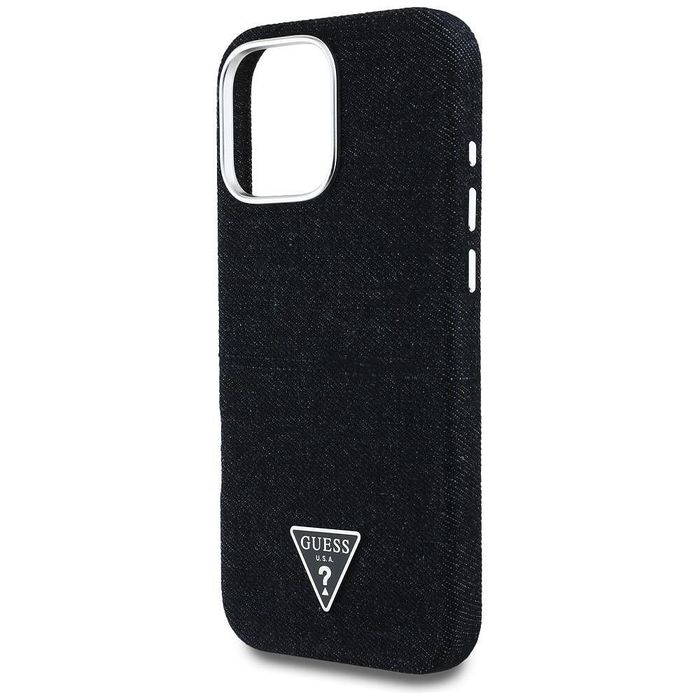 Guess – калъф denim triangle logo magsafe за iphone 16 pro max – черен
