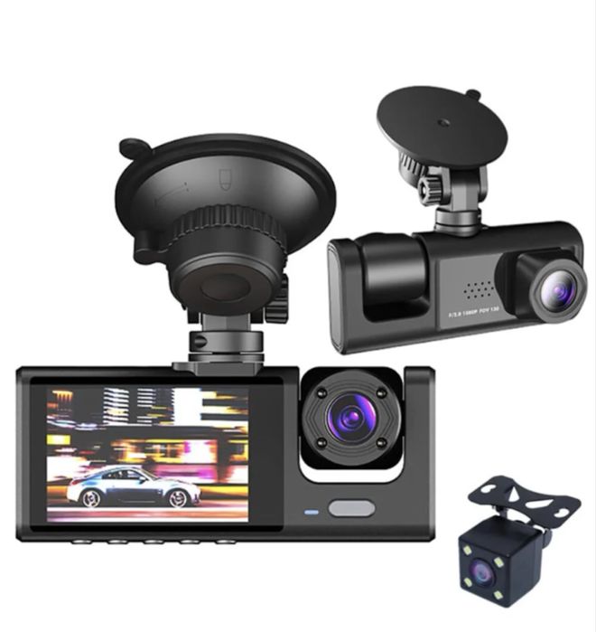 Camera Auto de Bord cu 3 lentile, Dash Cam WiFi 1080P, DVR pentru Vehicul, cu Inregistrare Video, Neagra, pentru Masina cu CARD SD 32 Gb Inclus