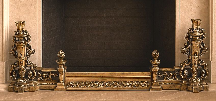 Decor pentru șemineu din bronz masiv in stilul Baroc compus din 3 piese ,piese cu o lucrătură de o foarte mare finețe,stare