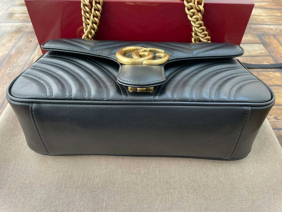 Оригинална Чанта Gucci Черна Marmont Beloved Гучи Златно Gold GG лого