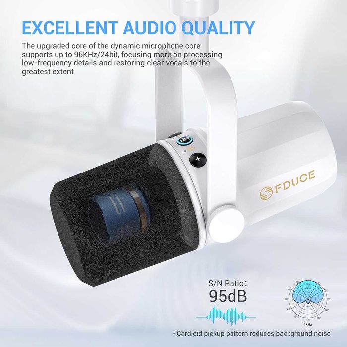 Microfon Dinamic FDUCE SL40 USB/XLR Alb - Podcast/Gaming/Studio