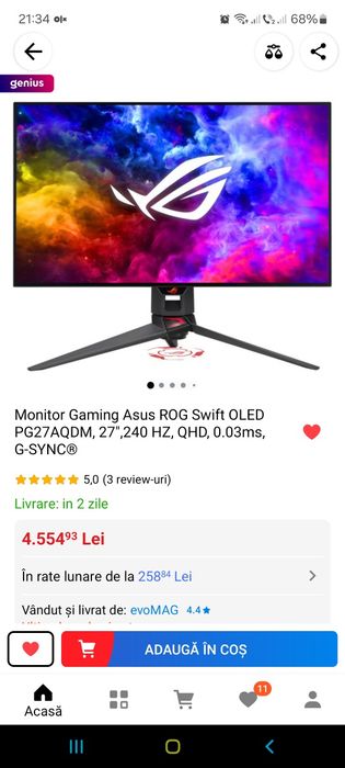 Monitor oled pg27aqdm 240hz 1440p