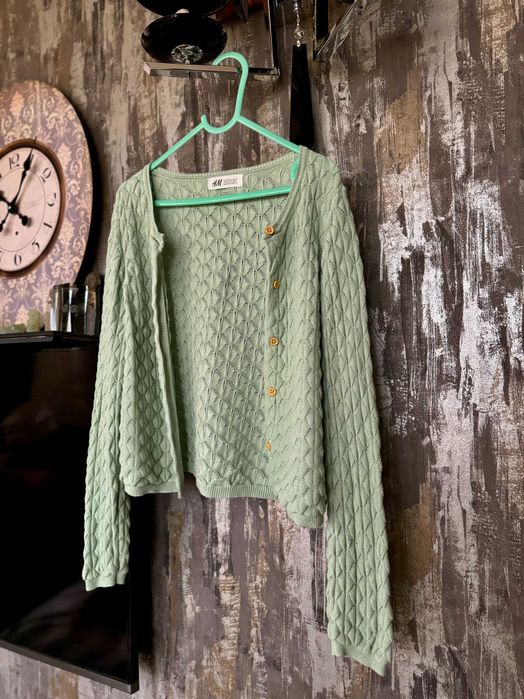 Cardigan bumbac verde H&M_fete 6-8 ani (122-128 cm)