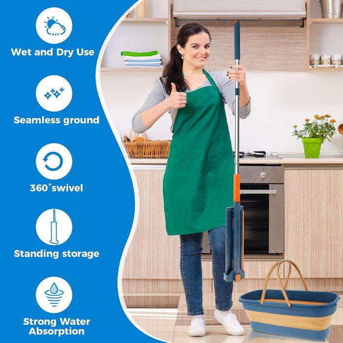 Комплект моп с 360° въртене и сгъваема кофа – Професионално и безконта
