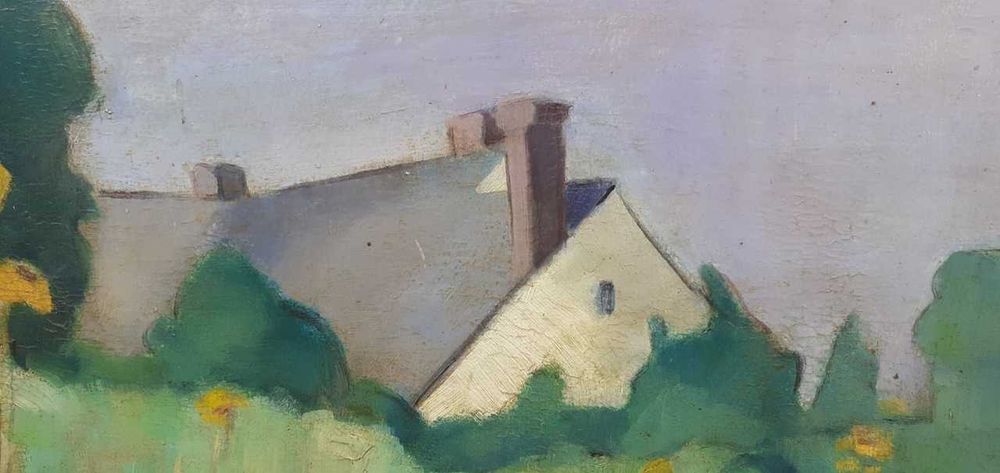 Tablou vechi - peisaj rural - semnat Berky Irma