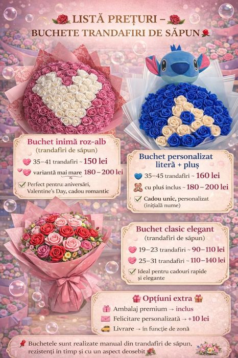 Buchete de trandafiri din sapun la comanda