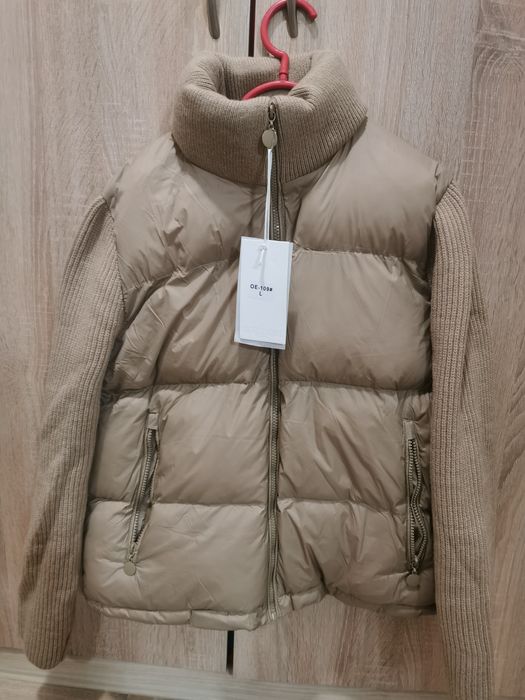 Дамско капитонирано яке с плетени ръкави