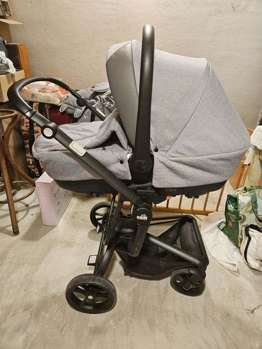 Бебешка количка 3 в 1 Cam Taski сива лятна зимна кош за кола
