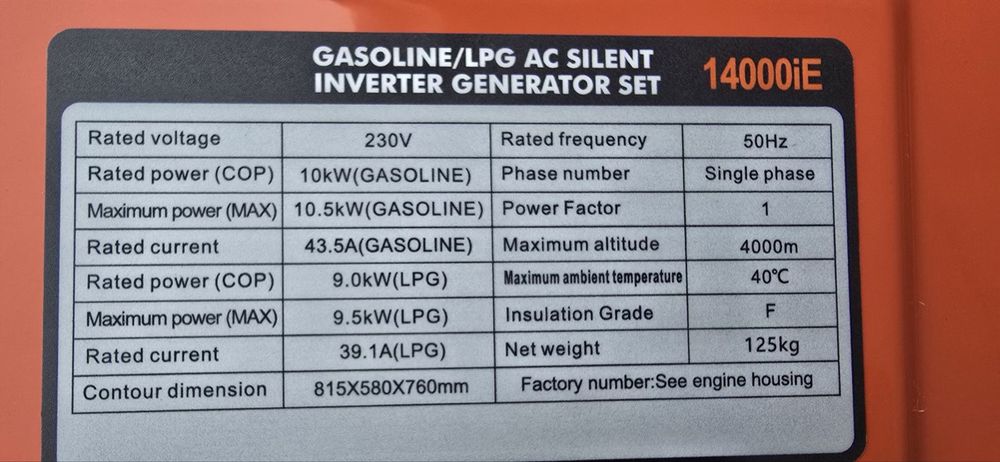 Комбиниран обезшумен инверторен генератор TACH 10500i LPG, 10 kW, бензин/газ, дистанционно, 230/400 V, 485 cc
