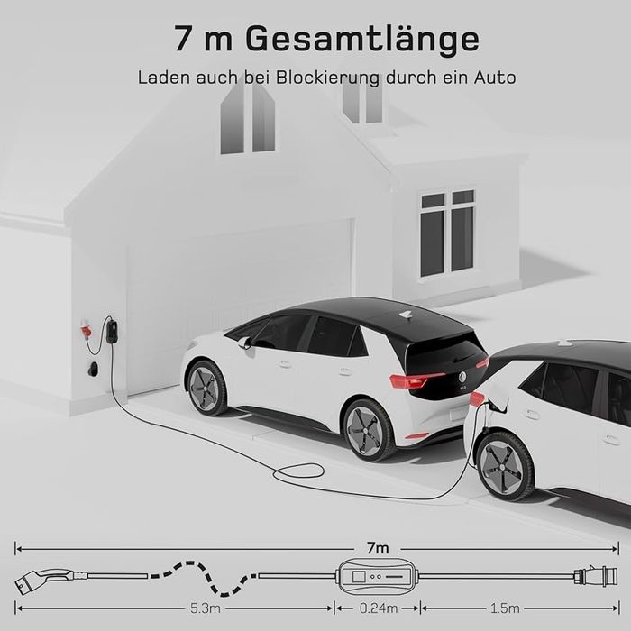 11kW 2-в-1 мобилна зарядна станция dé, Type 2, 7м, CEE 16A + шуко