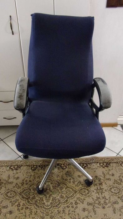 office swivel chair blue, height adjust, wipping, 5 rollers
