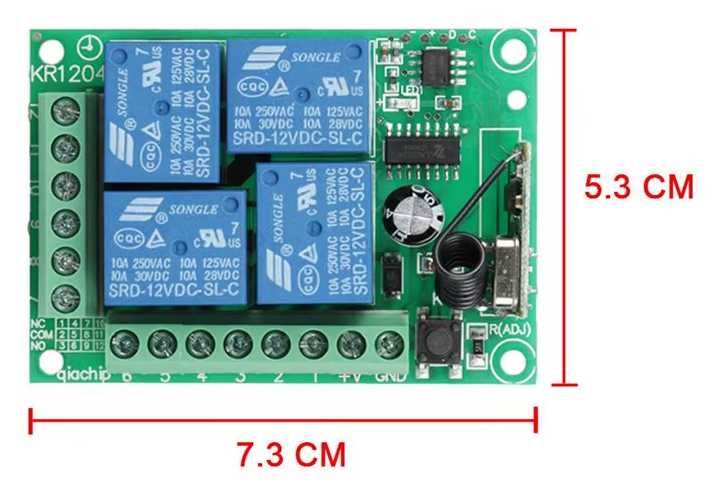 4-х канальное реле дистанционного управления пит 12В  с пультом 433мГц