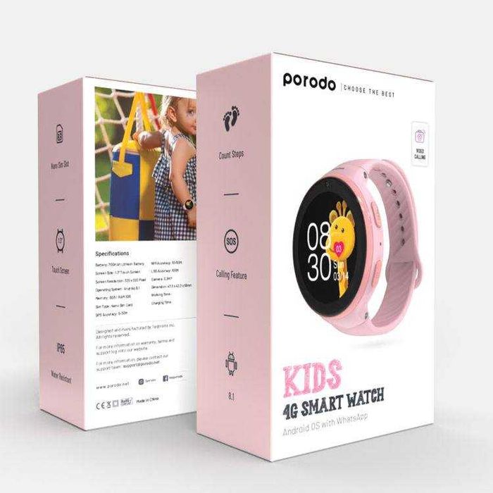 Детские смарт-часы Porodo Kids 4G GPS Wi-Fi SIM Card. Есть доставка