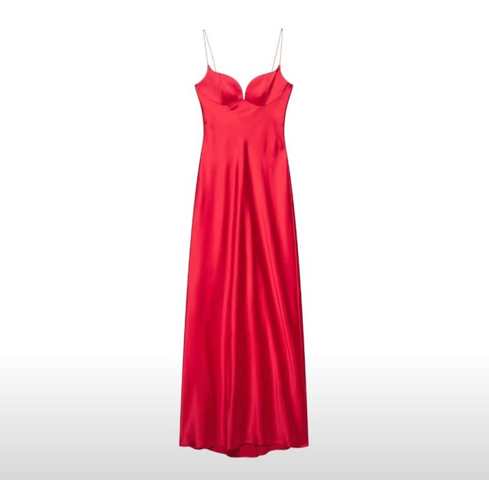 Атласное красное платье