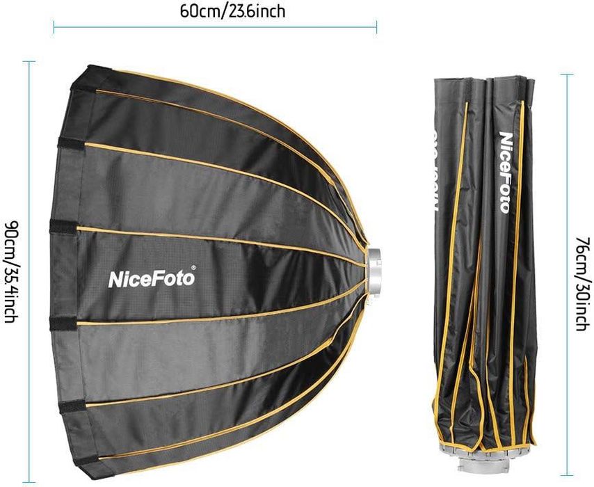 Бързосгъваем параболичен софтбокс с грид NiceFoto LED 90 cm