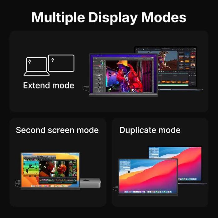 Чисто нов преносим монитор 15.6 инча Full HD (1080p) – HDMI / USB-C, Вградени говорители и стойка