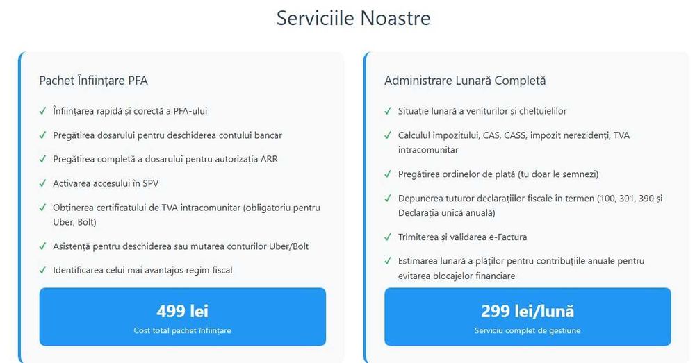 PFA Uber/Bolt – Contabilitate+Infiintare+ E-FACTURA