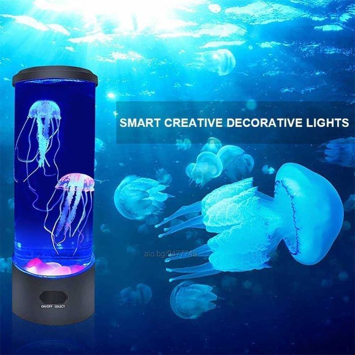 Нощна LED лампа аквариум с две медузи, 16 цвята