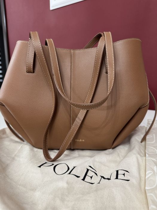 Geanta Polene Cyme mini piele naturala camel bej maro