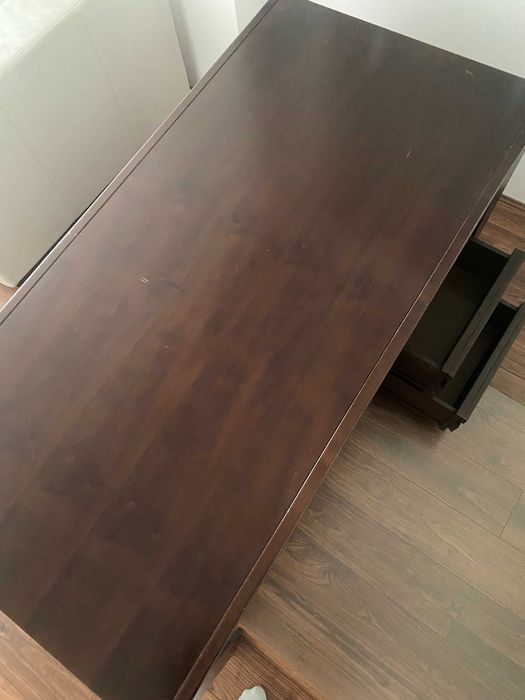 Birou din lemn masiv, maro inchis + comoda