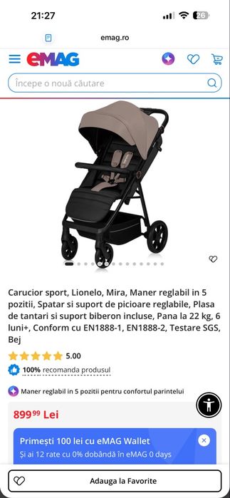 Carucior sport Lionelo Mira, Nou