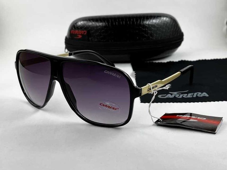 Златни слънчеви очила Carrera Унисекс Правоъгълни Черни UV 400 с калъф