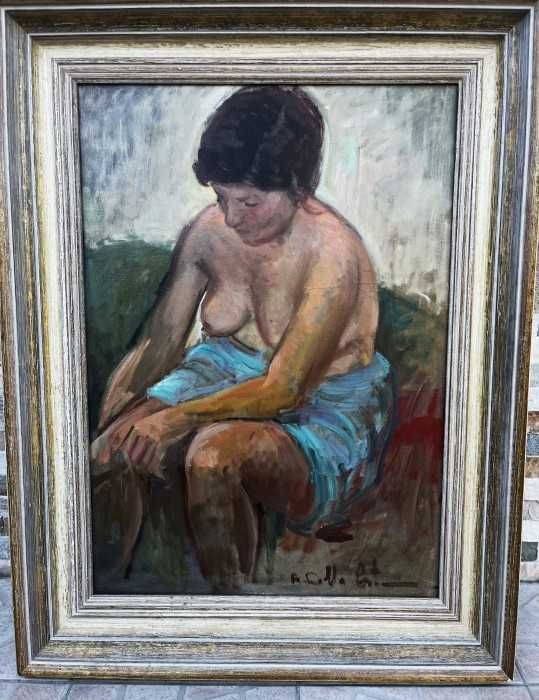 Deosebit tablou-pictura manuala in ulei pe panza-Nud-semnat-Italia