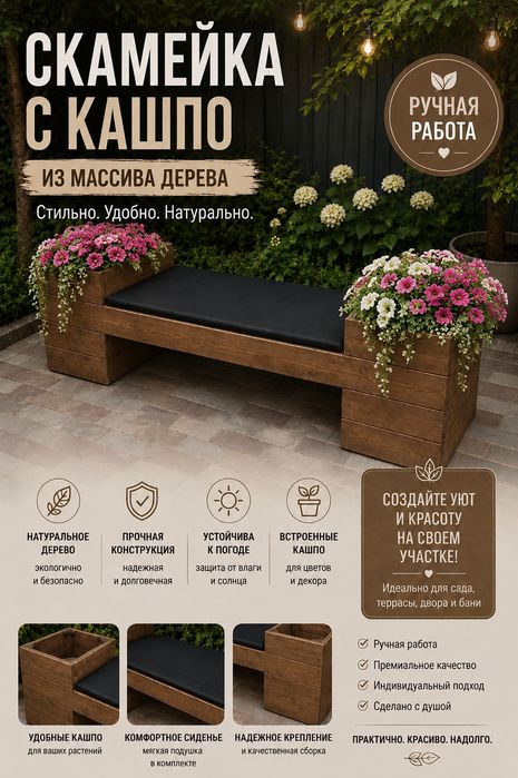 Скамейка с кашпо