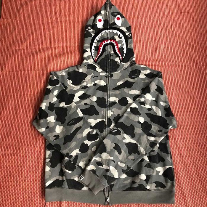 Hanorac Bape Grey Camo Shark Hoodie