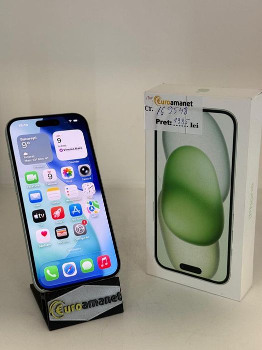 Telefon mobil Apple iPhone 15, 128GB, 5G, Green -A-
