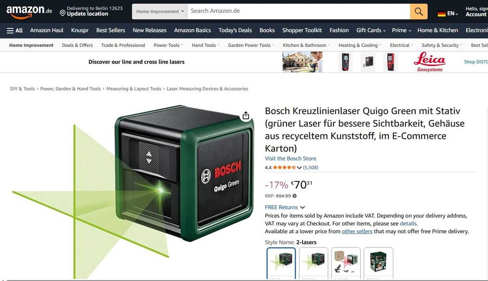 Nivela laser Bosch Quigo Green cu trepied