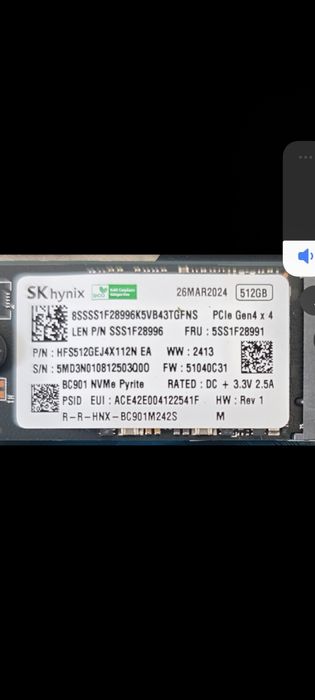 SSD 512gb  SKhynix BC901  2242 Gen 4x4